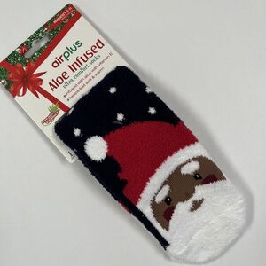 Air Plus Moisturizing Socks Sz 5-11 Aloe Vitamin E Infused Blue Christmas Santa